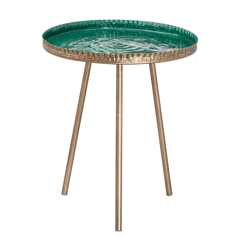 Aztec Embossed Ceramic Top Brass Side Table by Lavishway | Side Tables-51161