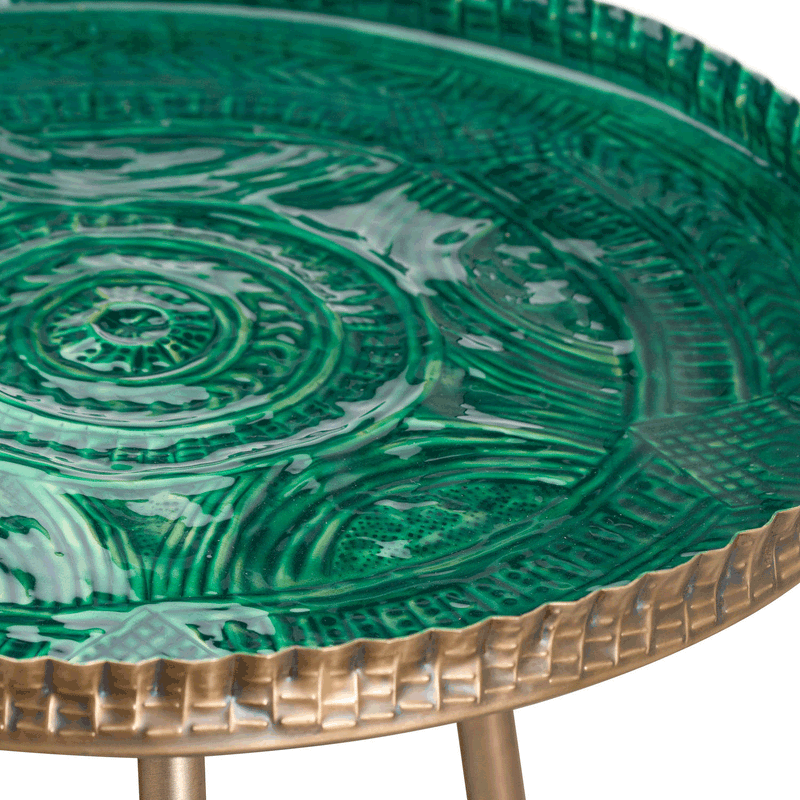 Aztec Embossed Ceramic Top Brass Side Table by Lavishway | Side Tables-51162