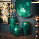 Aztec Green Embossed Ceramic Urn Vase by Lavishway | Vases-51072