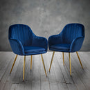 Lara Royal Blue Velvet Dining Chair Set of 2 by Lavishway | Dining Chairs-35346