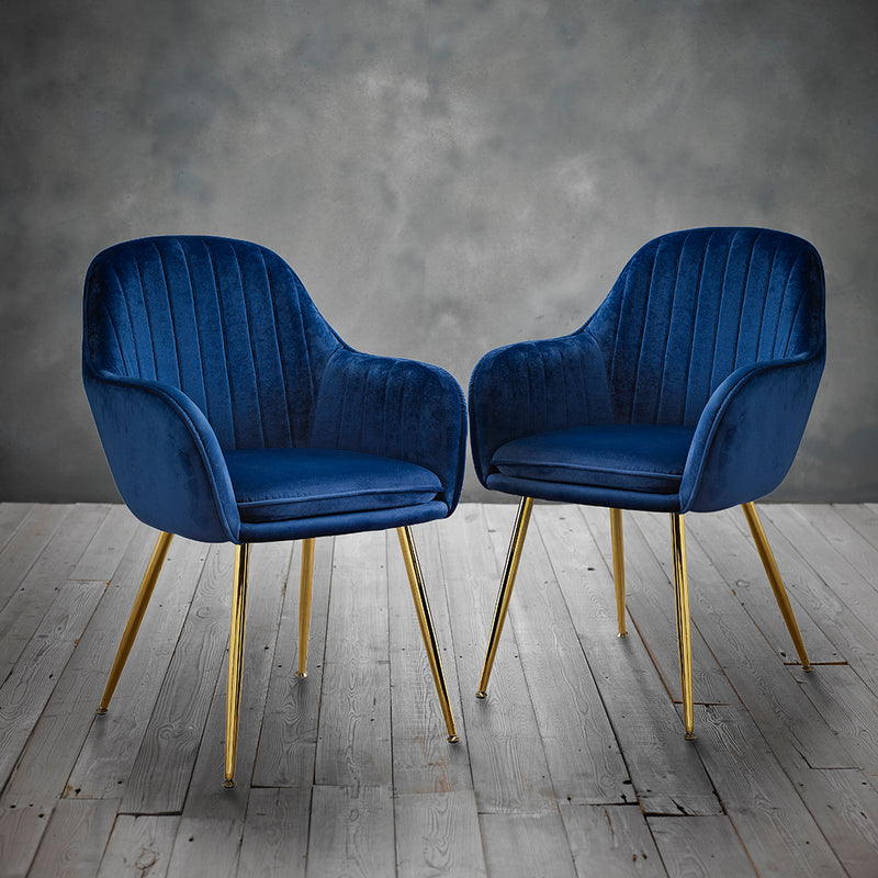 Lara Royal Blue Velvet Dining Chair Set of 2 by Lavishway | Dining Chairs-35346