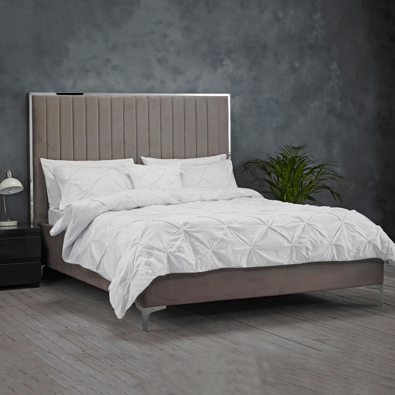 Berkeley Velvet Soft Mink Grey Bed by Lavishway | Velvet Bed-35651