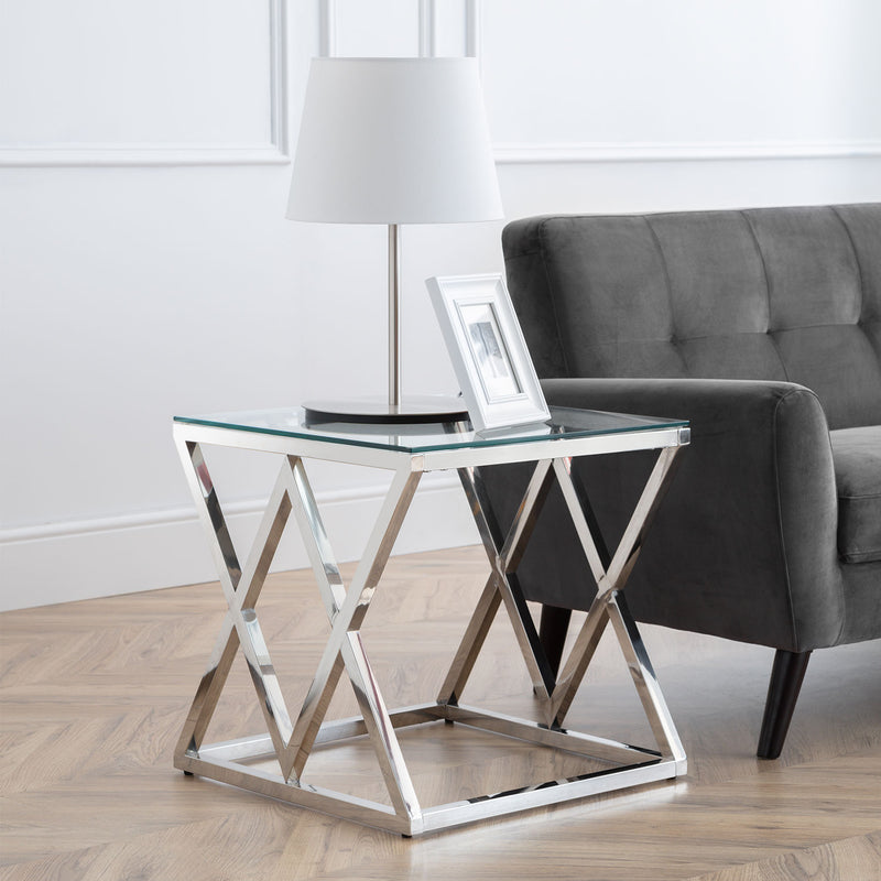 Biarritz Glass Top Steel Lamp Table by Lavishway | Side Tables-20953