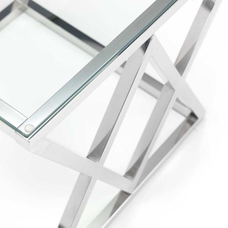 Biarritz Glass Top Steel Lamp Table by Lavishway | Side Tables-20958