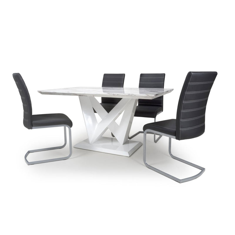Saturn Marble Top Table with 4 Dining Chairs by Lavishway | Dining Table Set-27108