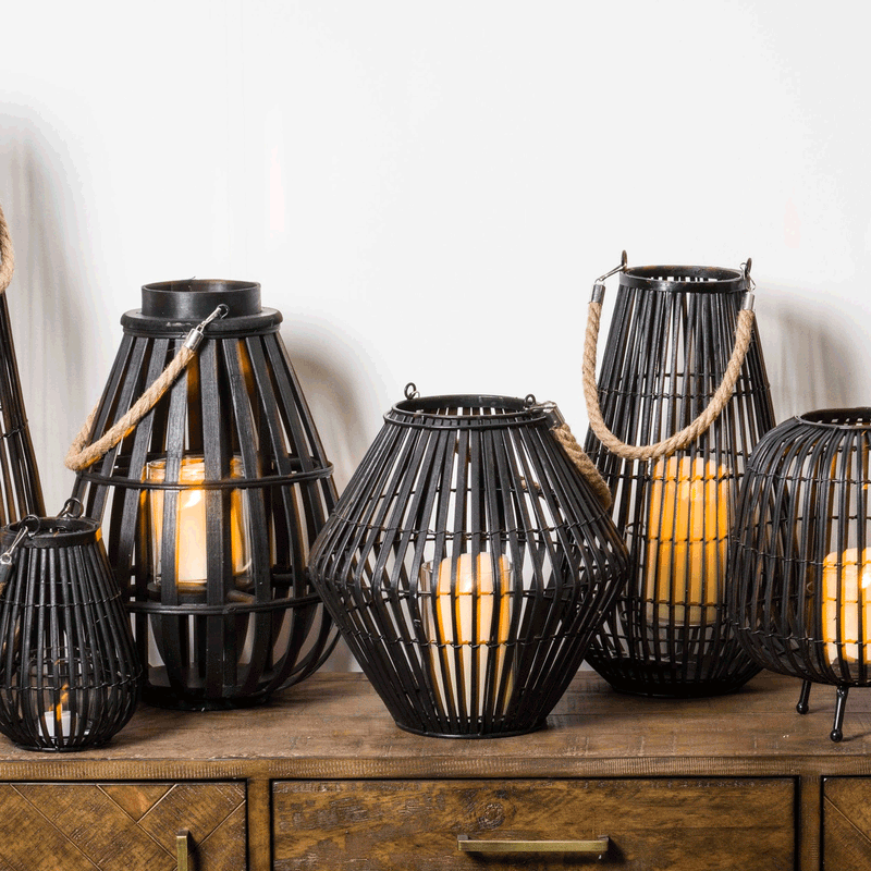 Convex Rope Detail Rattan Lantern by Lavishway | Candle Holders-51395
