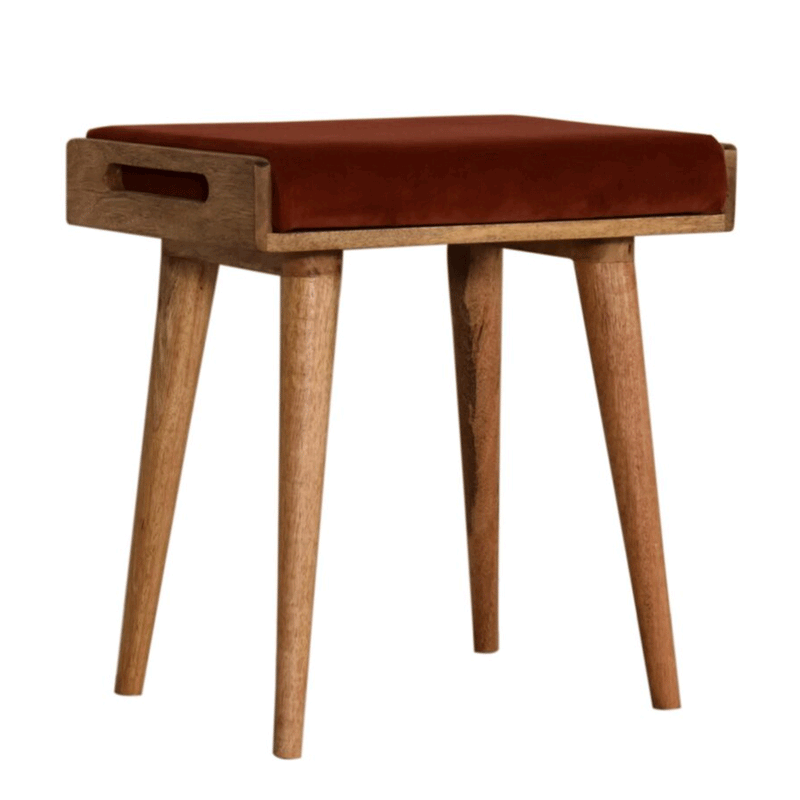 Bourton Brick Red Velvet Tray Style Footstool by Lavishway | Footstool-21573