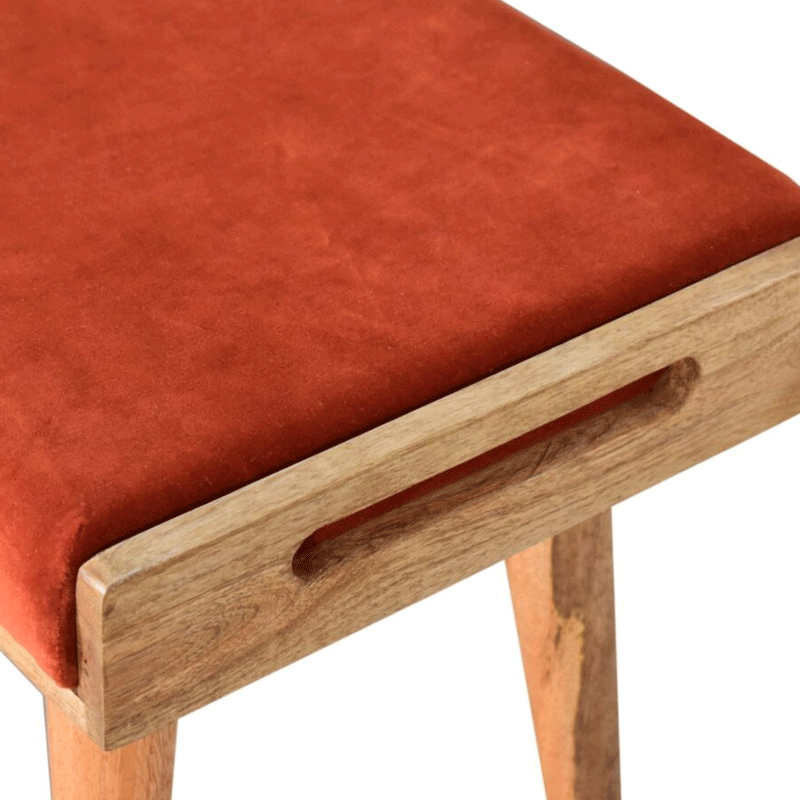 Bourton Brick Red Velvet Tray Style Footstool by Lavishway | Footstool-21577