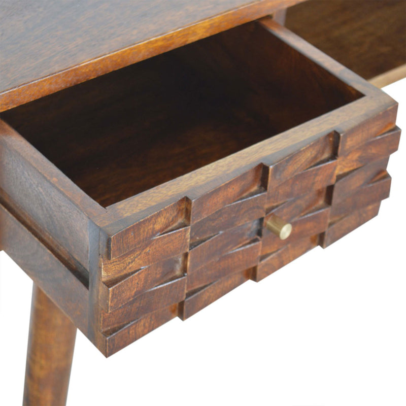 Bristol Chestnut Finish 1 Carved Drawer Desk by Lavishway | Reclaimed Wood Desks-57210