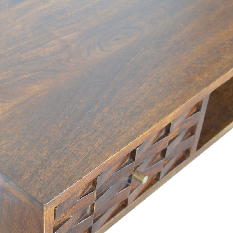 Bristol Chestnut Finish 1 Carved Drawer Desk by Lavishway | Reclaimed Wood Desks-57211