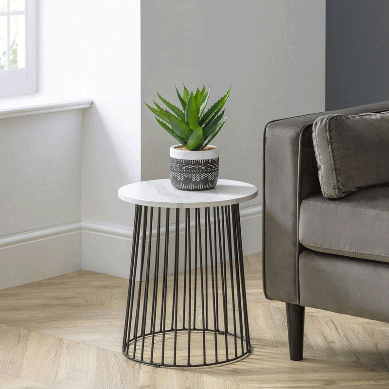 Broadway Round White Lamp Table by Lavishway | Side Tables-20922