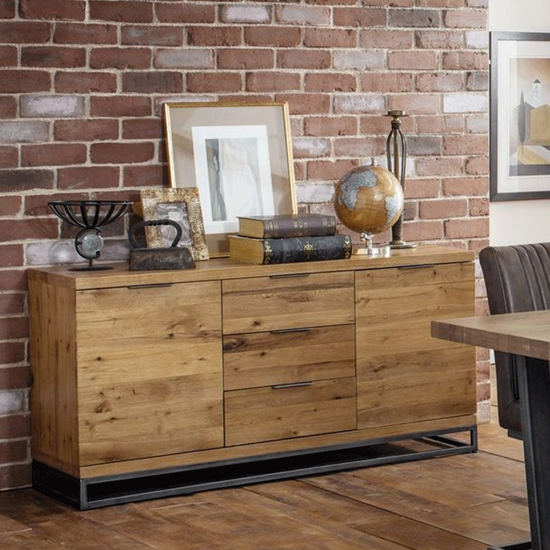 Brooklyn Solid Oak 2 Door 3 Drawer Sideboard by Lavishway | Sideboards-20824