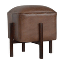 Buoyant Brown Leather Footstool by Lavishway | Footstool-21503