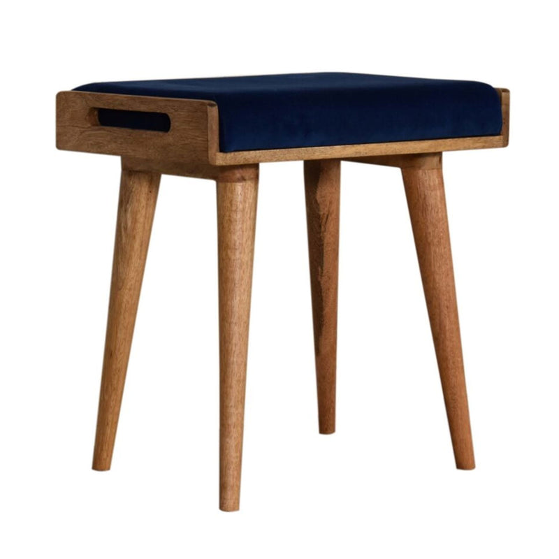 Burford Blue Velvet Tray Style Footstool by Lavishway | Footstool-22297