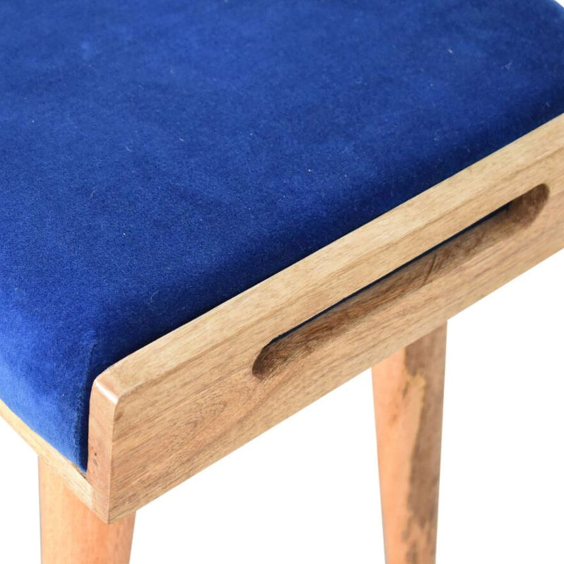 Burford Blue Velvet Tray Style Footstool by Lavishway | Footstool-22301