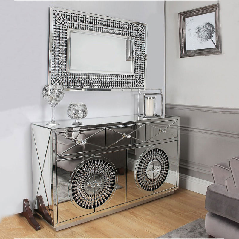 Crystal Mirrored Sideboard With Wall Mirror by Lavishway | Wall Mirrors-25764