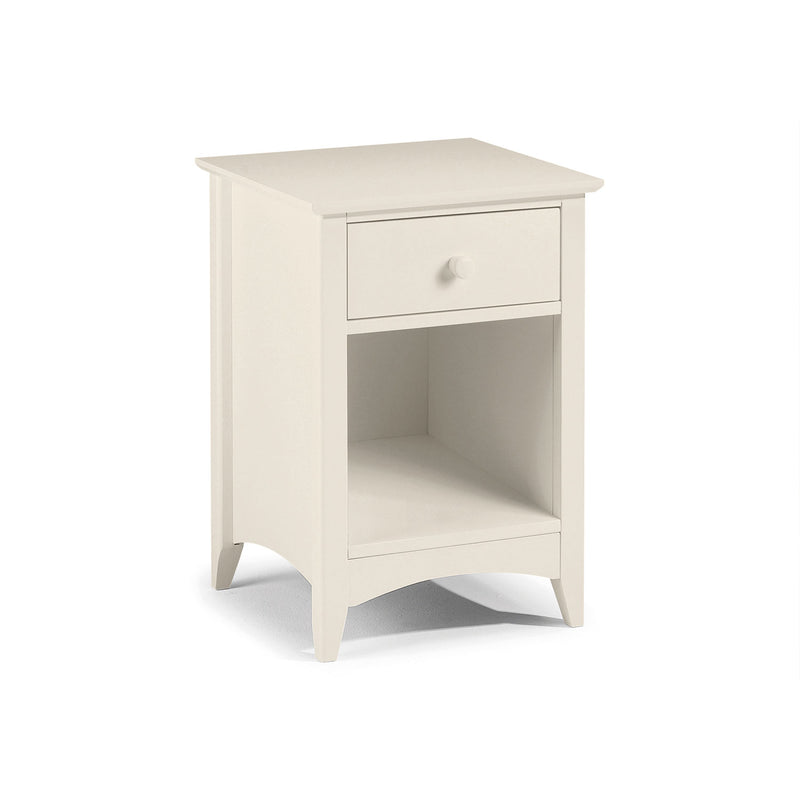 Cameo 1 Drawer Stone White Bedside Table by Lavishway | Bedside Tables-20880