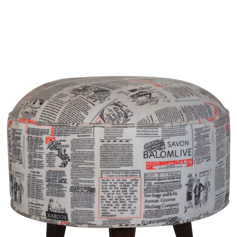 Camilla News Printed Velvet Round Footstool by Lavishway | Footstool-57574