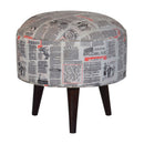 Camilla News Printed Velvet Round Footstool by Lavishway | Footstool-57575