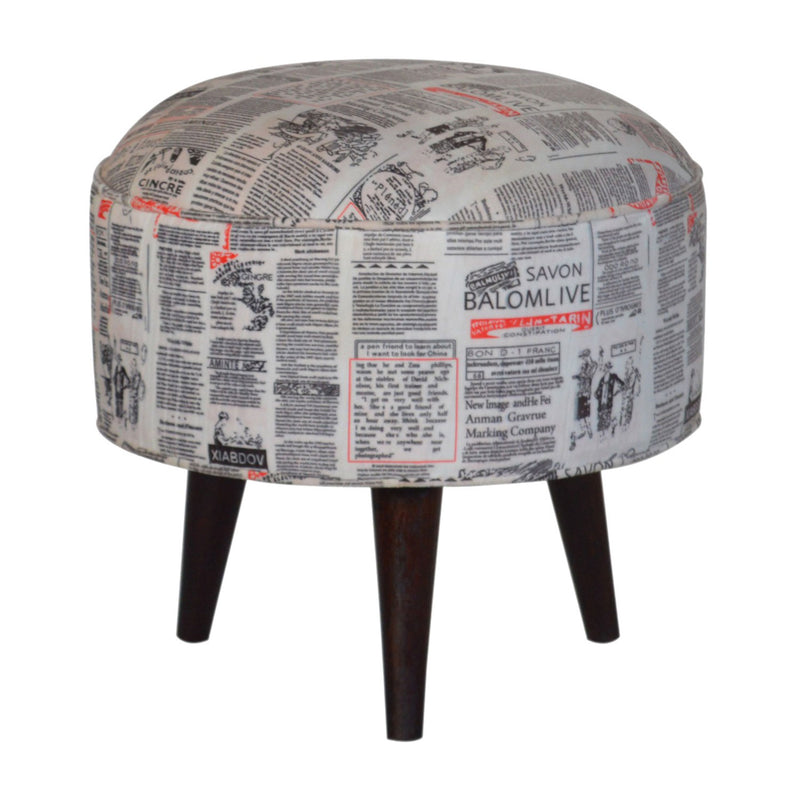 Camilla News Printed Velvet Round Footstool by Lavishway | Footstool-57575