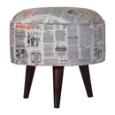Camilla News Printed Velvet Round Footstool by Lavishway | Footstool-57573