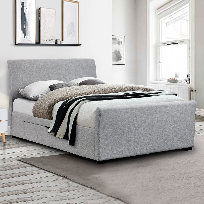 Capri 2 Drawers Light Grey Fabric Bed by Lavishway | Fabric Beds-20749