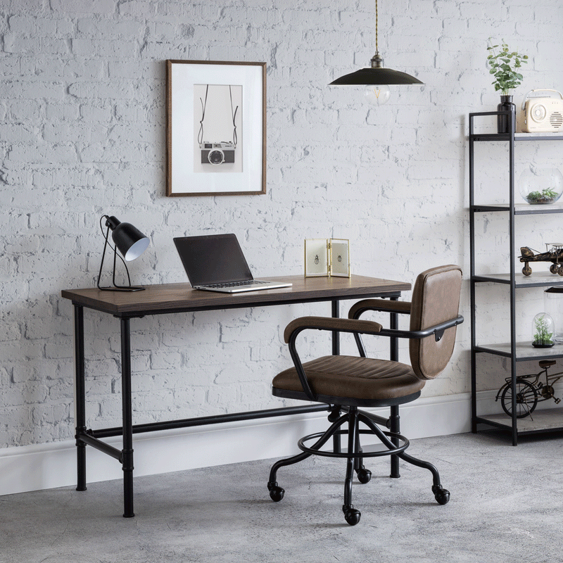 Carnegie Mocha Elm Finish Pipe Desk by Lavishway | Reclaimed Wood Desks-20729