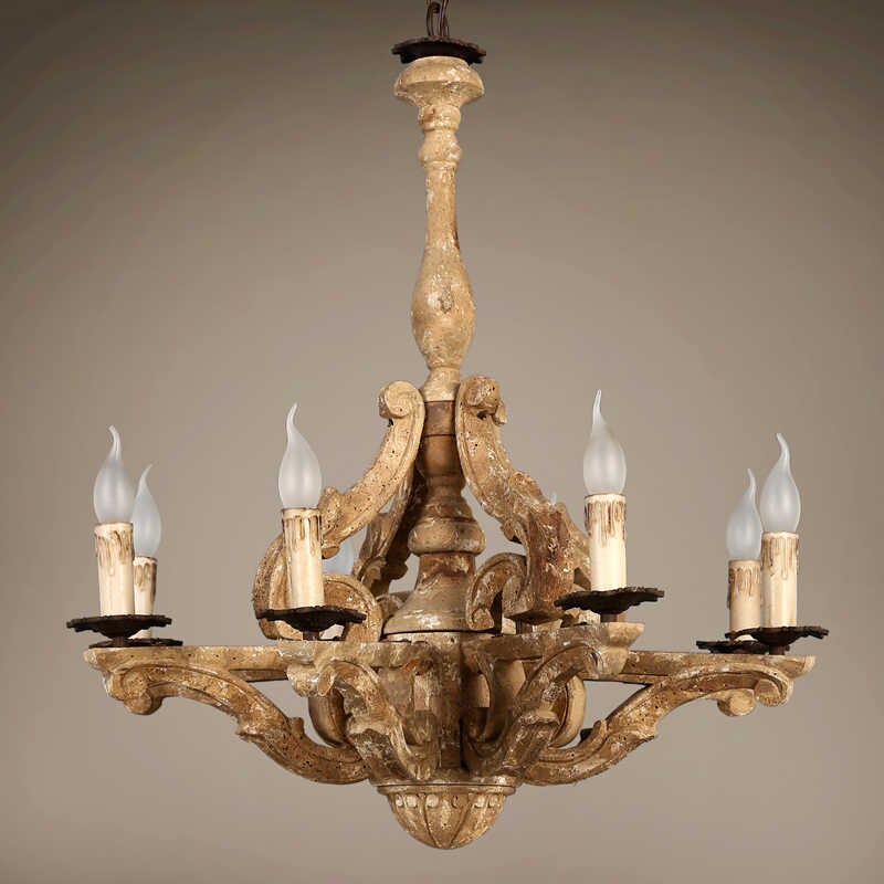 Carved Vintage Wooden Chandelier by Lavishway | Pendant Lighting-39853