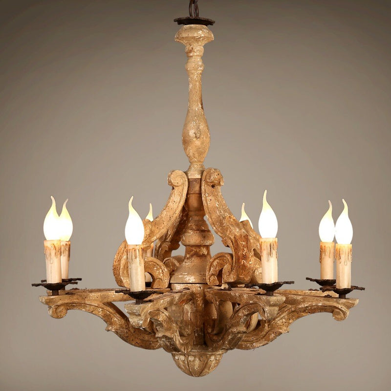 Carved Vintage Wooden Chandelier by Lavishway | Pendant Lighting-39851