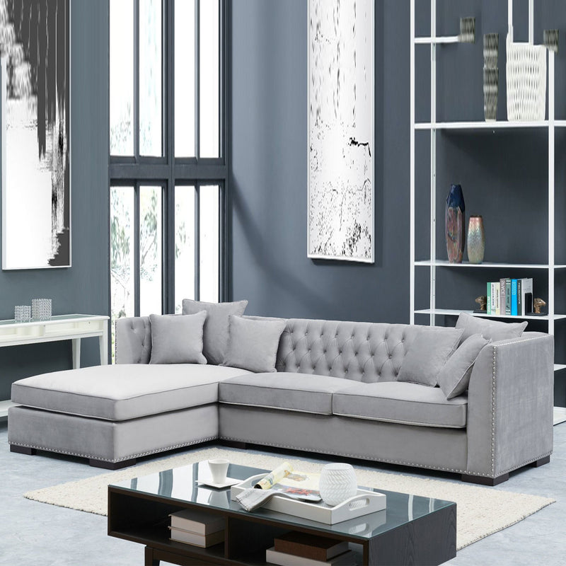 Chester Grey Velvet Corner Sofa by Lavishway | Velvet Sofa-25263