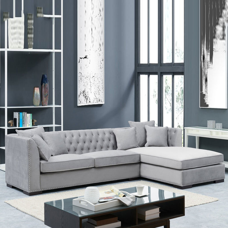 Chester Grey Velvet Corner Sofa by Lavishway | Velvet Sofa-25262