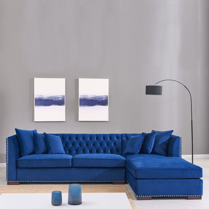 Chester Royal Blue Corner Sofa Suite by Lavishway | Velvet Sofa-24160