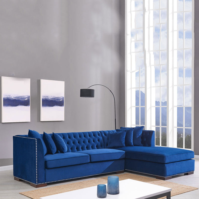 Chester Royal Blue Corner Sofa Suite by Lavishway | Velvet Sofa-24158