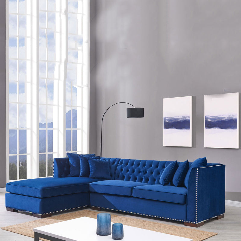Chester Royal Blue Corner Sofa Suite by Lavishway | Velvet Sofa-24159