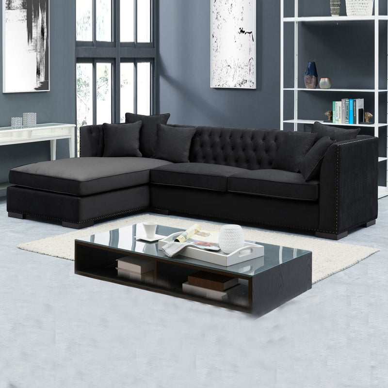 Chester Velvet Black Corner Suite Left by Lavishway | Velvet Sofa-25967