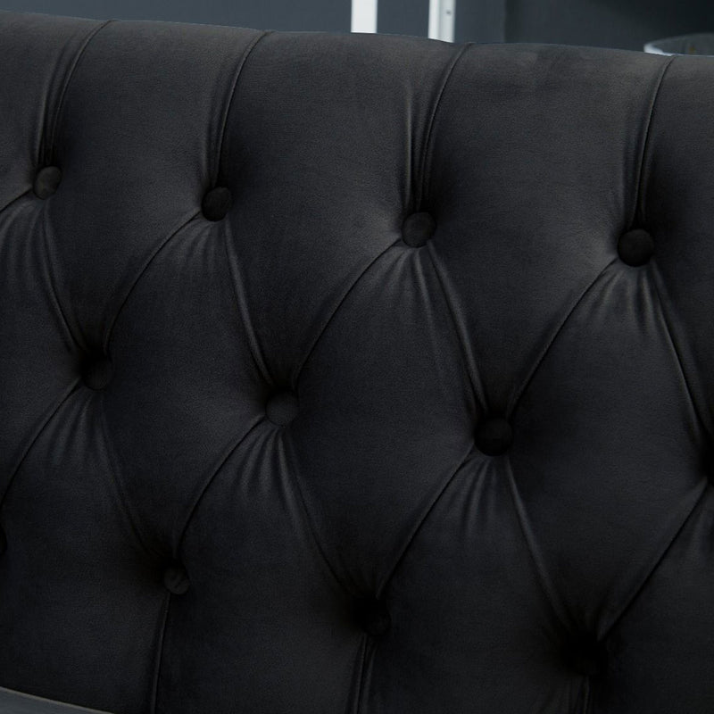 Chester Velvet Black Corner Suite Left by Lavishway | Velvet Sofa-25970