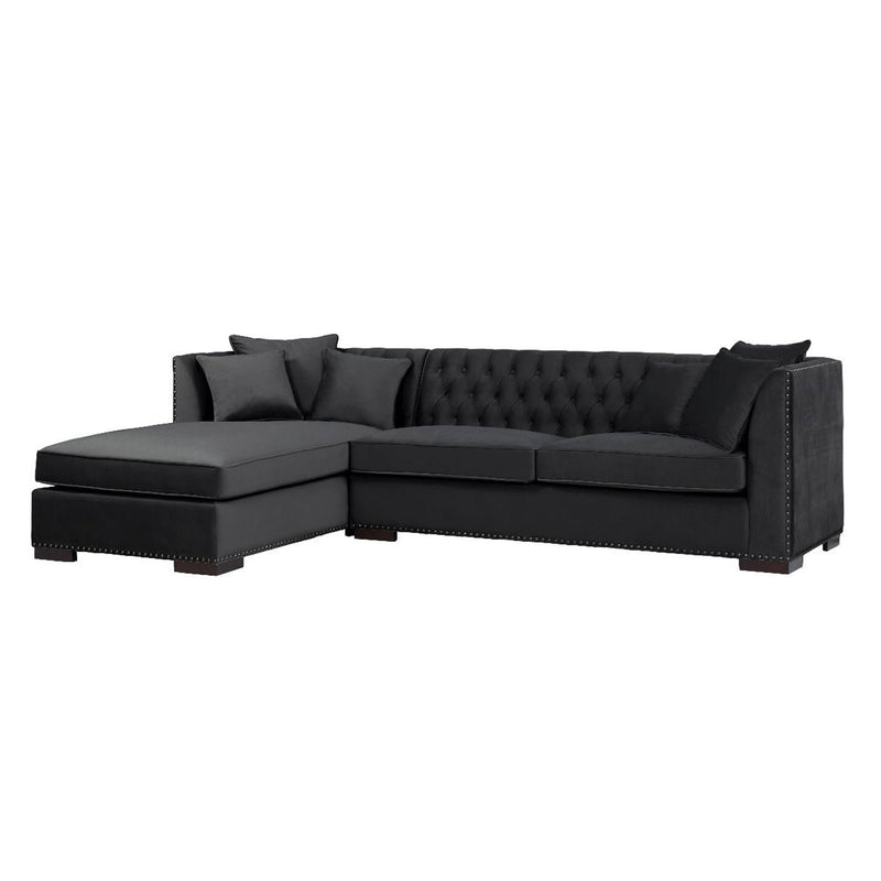 Chester Velvet Black Corner Suite Left by Lavishway | Velvet Sofa-25968