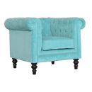 Chesterfield Aqua Velvet Armchair by Lavishway | Velvet Sofa-22804
