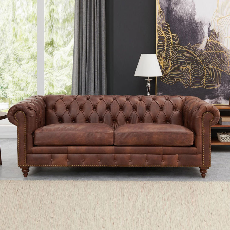 Chesterfield Leather 2 Seater & 3 Seater Sofa by Lavishway | Leather Sofa-25802
