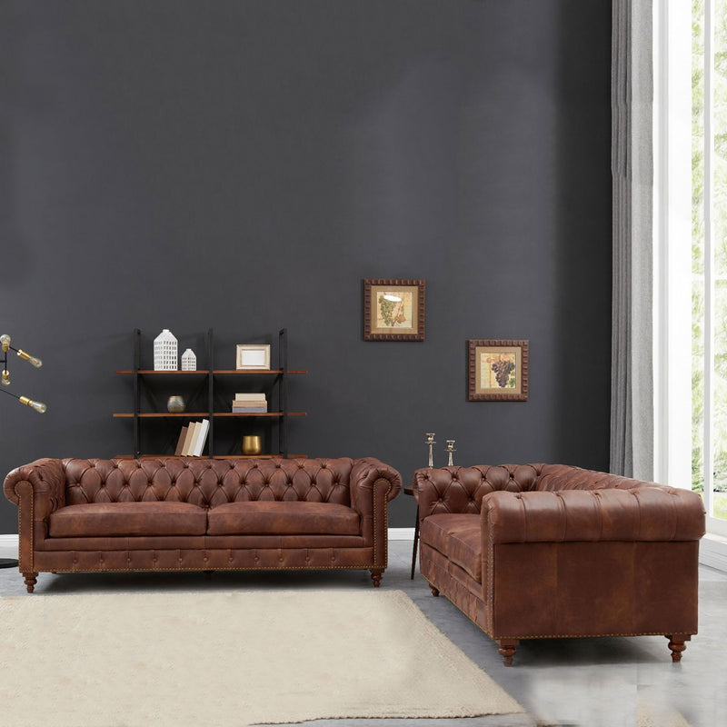 Chesterfield Leather 2 Seater & 3 Seater Sofa by Lavishway | Leather Sofa-25800