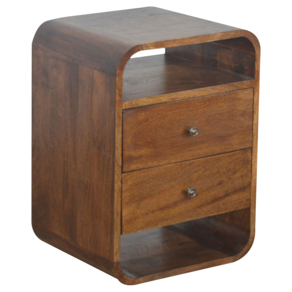Chestnut Rounded Bedside Table Chestnut 2 Drawers Curved Edge Bedside Table | Lavishway UK