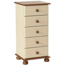 Copenhagen Cream Wooden Narrow 5 Drawer Chest by Lavishway | Chest Of Drawers-45634
