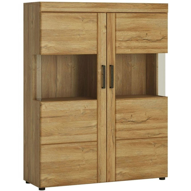 Cortina Oak Finish Low Wide Display Cabinet by Lavishway | Display Cabinets-44077