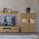 Cortina Oak Finish Low Wide Display Cabinet by Lavishway | Display Cabinets-44078