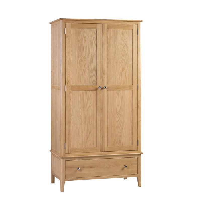 Cotswold Solid Oak 2 Doors 1 Drawer Wardrobe by Lavishway | Wardrobe-20598
