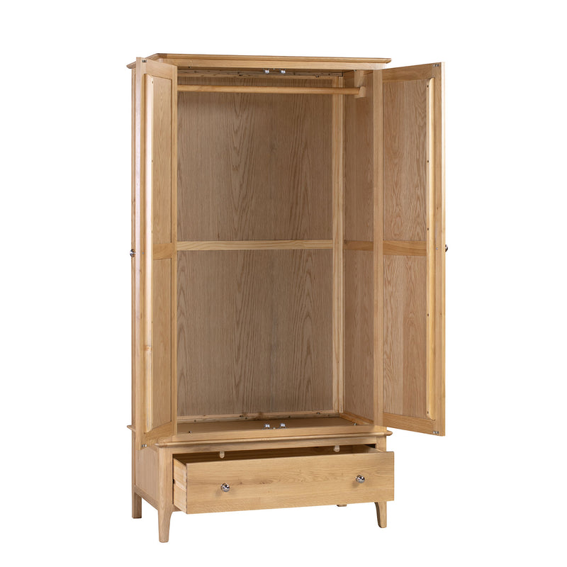 Cotswold Solid Oak 2 Doors 1 Drawer Wardrobe by Lavishway | Wardrobe-20599