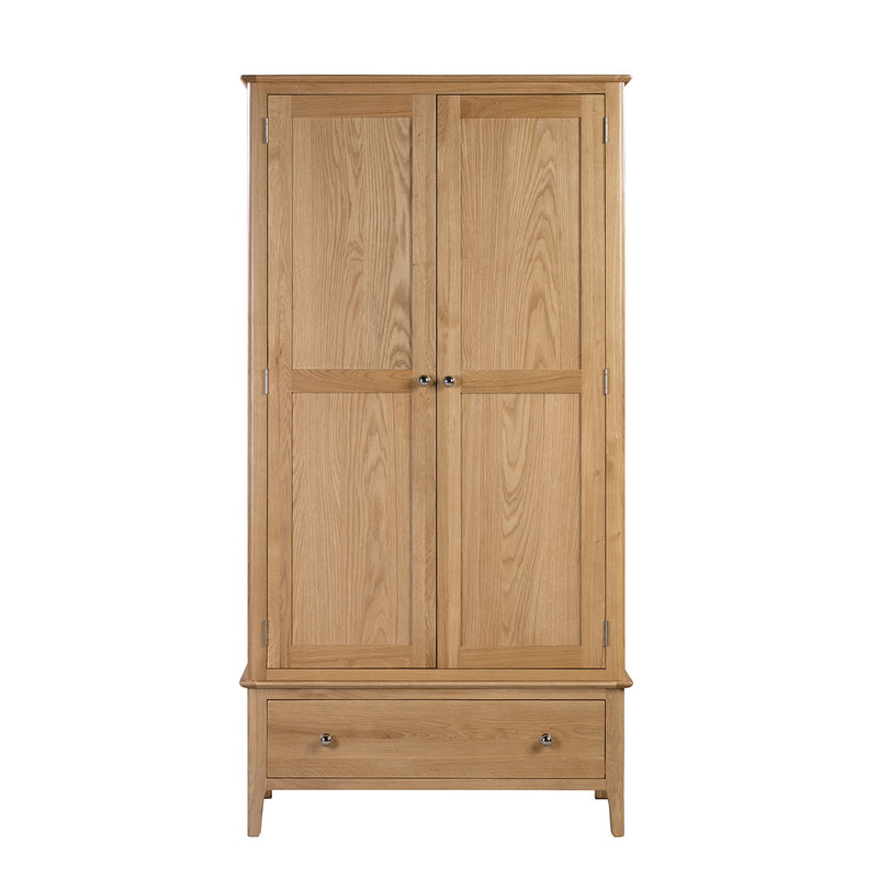 Cotswold Solid Oak 2 Doors 1 Drawer Wardrobe by Lavishway | Wardrobe-20600