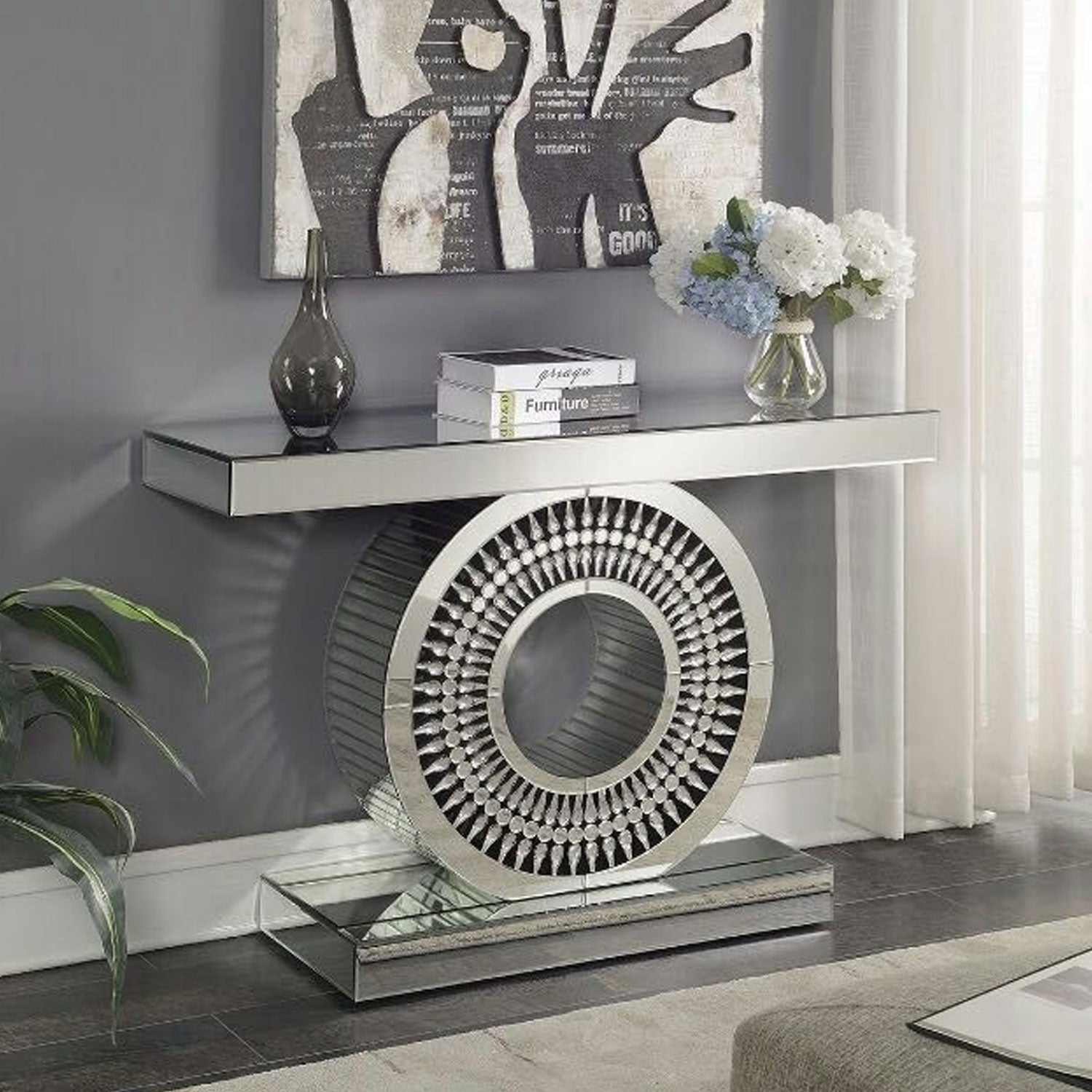 Crystal Mirrored Circular Console Table | Lavishway UK