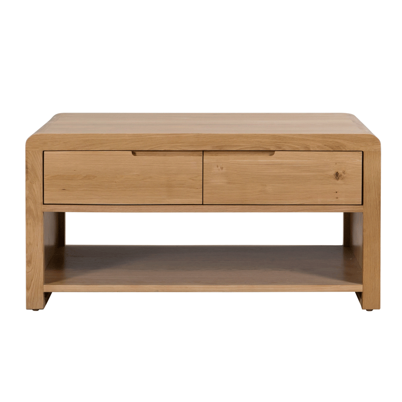 Curve Solid Oak 2 Drawers Coffee Table by Lavishway | Coffee Tables-20500