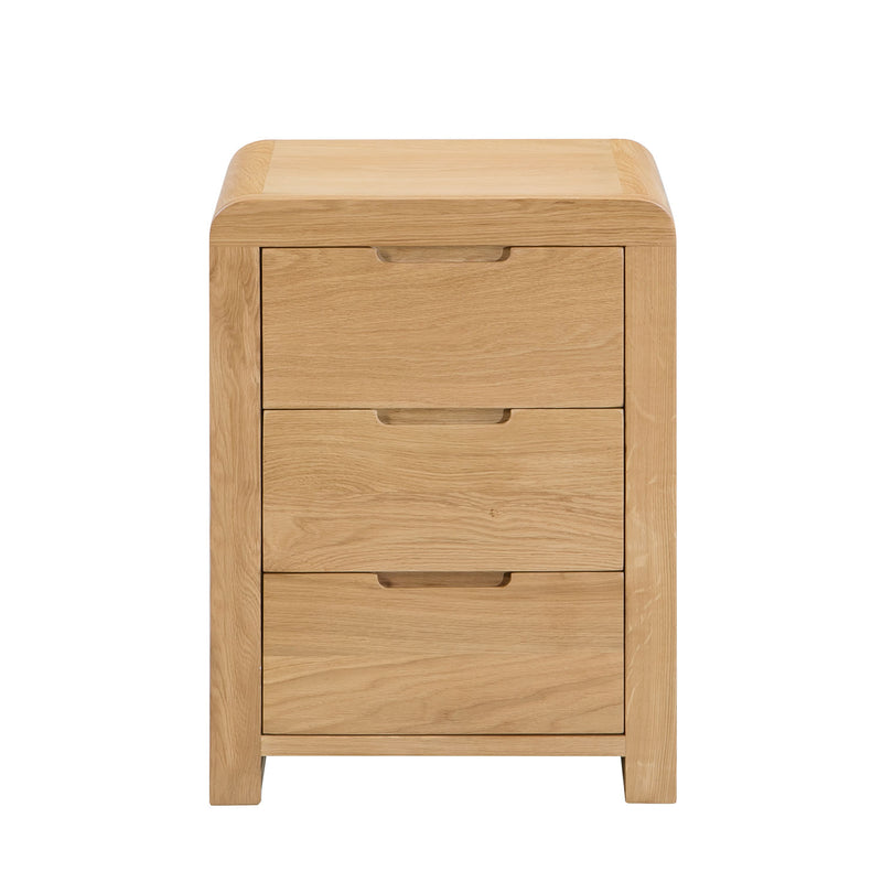 Curve Solid Oak 3 Drawers Bedside Table by Lavishway | Bedside Tables-20439